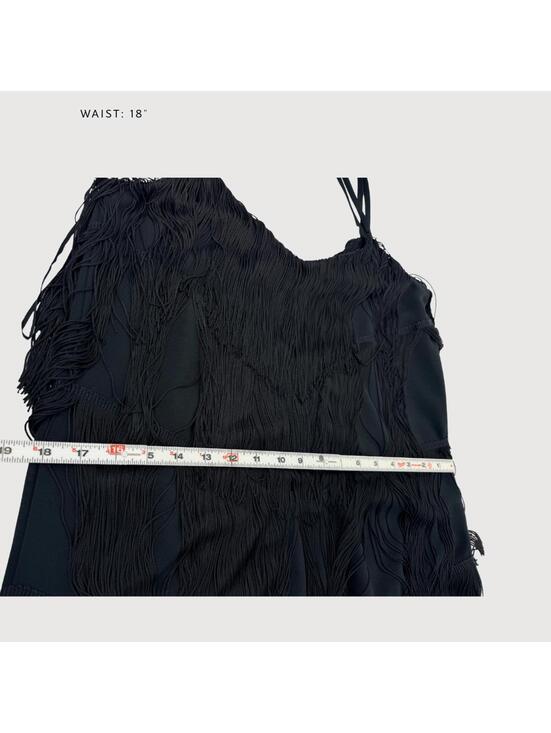 Zara Fringe Mini Dress Black Strappy Party Dress 4 - Picture 7 of 8